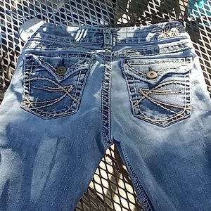 Women's size w25 L33 silver Frances flare blue jeans